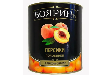 Компот БОЯРИНЪ 850мл Персики в сиропе ж/б 1/12шт