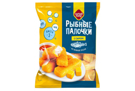 Палочки рыбные СЫТЫЙ ПАПА 375гр Треска с сыром 1/6шт