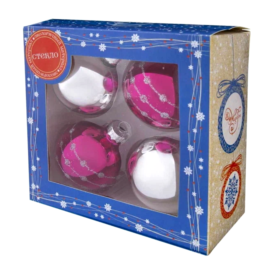 Новогоднее подвесное украшение Винное серебро шар из стекла 4шт 6см арт 80879