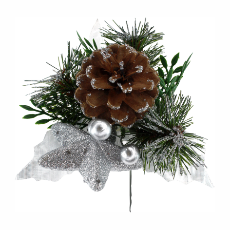 Букет еловый декоративный 120х150х170мм серебро