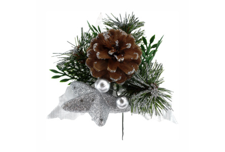 Букет еловый декоративный 120х150х170мм серебро