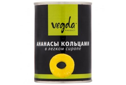 Компот VEGDA 580мл Ананас в сиропе кольца ж/б 1/12шт