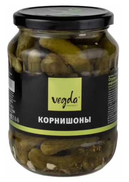 Огурцы VEGDA 720мл Корнишоны ст/б 1/8шт