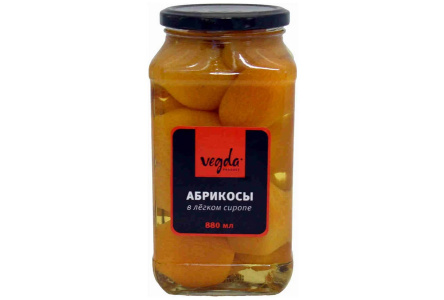 Компот VEGDA 880мл Абрикосы в легком сиропе ст/б 1/6шт
