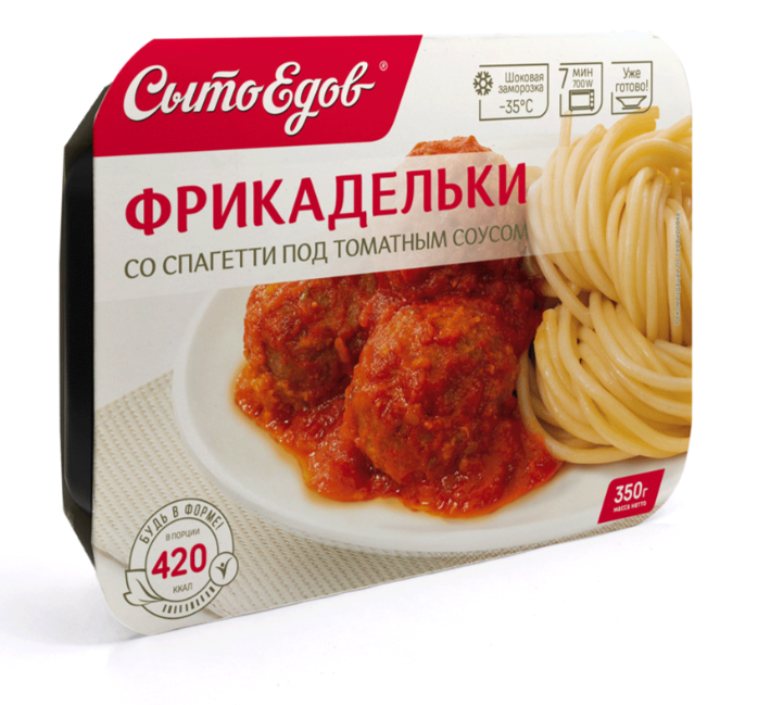Фрикадельки СЫТОЕДОВ 350гр Мясные со спагетти под томатным соусом 1/10шт