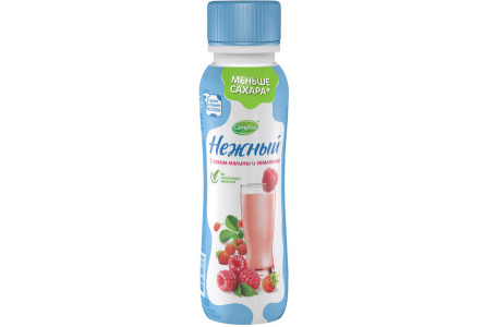 Напиток йогуртный НЕЖНЫЙ 285гр 0,1% С соком малина/земляника 1/6шт Продукт без заменителя молочного