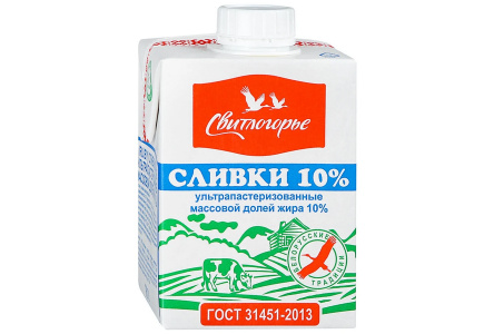 Сливки СВИТЛОГОРЬЕ 500гр 10% 1/12шт Продукт без заменителя молочного жира