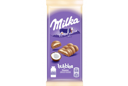 Шоколад молочный MILKA Bubbles 87гр Пористый кокос 1/16шт