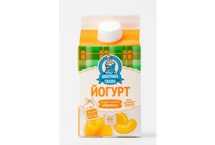 Йогурт питьевой МОЛОЧНАЯ СКАЗКА 450гр 2,5% Абрикос пюр пак 1/15шт БЗМЖ