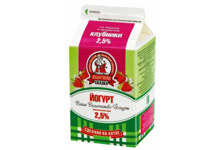 Йогурт питьевой МОЛОЧНАЯ СКАЗКА 450гр 2,5% Клубника пюр пак 1/15шт БЗМЖ