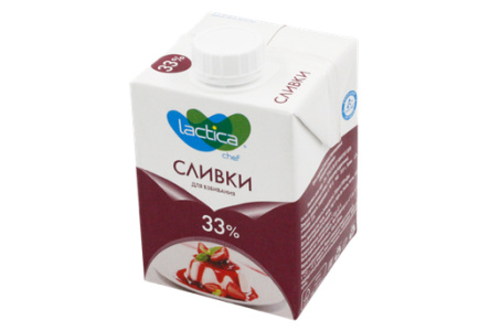 Сливки для взбивания LACTICA 500мл 33% Крем сливочный ультрапастеризованный 1/12шт БЗМЖ