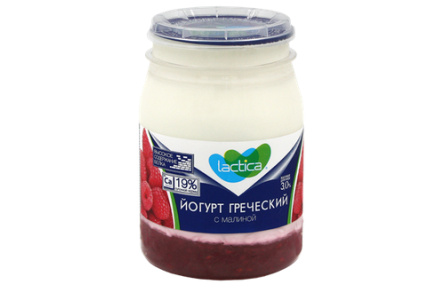 Йогурт греческий LACTICA 190гр 3,0% двухслойный Малина пэт-банка 1/6шт БЗМЖ