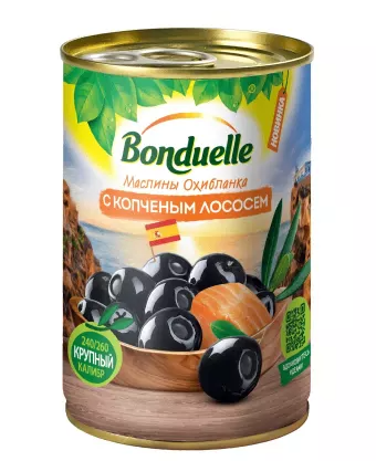 Маслины BONDUELLE 314мл Фаршированные с копченым лососем ж/б 1/12шт