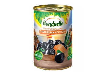 Маслины BONDUELLE 314мл Фаршированные с копченым лососем ж/б 1/12шт