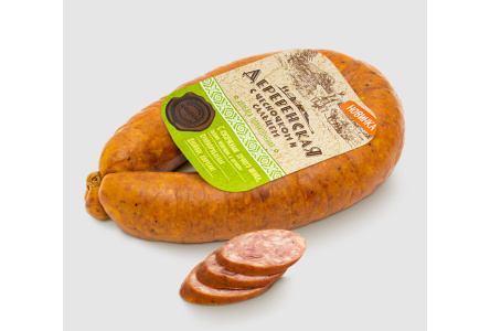 Колбаса полукопченая ДЕРЕВЕНСКАЯ 390гр С чесночком и сальцем термо 1/1шт СПК