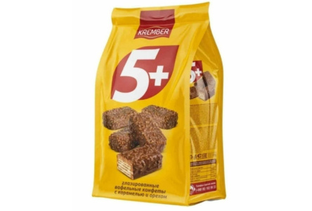 Вафли глазированные 5+ 200гр Карамель/орех  1/18шт Узбекистан