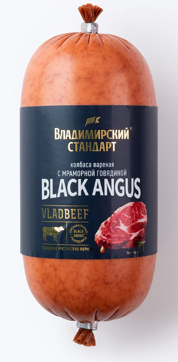 Колбаса вареная ВЛАДИМИРОВСКИЙ СТАНДАРТ 430гр Black Angus с мраморной говядиной 1/15шт