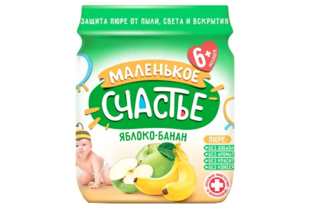 ДП Пюре МАЛЕНЬКОЕ СЧАСТЬЕ 90гр Яблоко/банан с 6мес ст/б 1/12шт