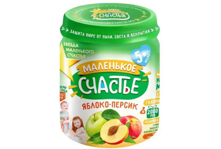 ДП Пюре МАЛЕНЬКОЕ СЧАСТЬЕ 90гр Яблоко/персик с 6мес ст/б 1/12шт