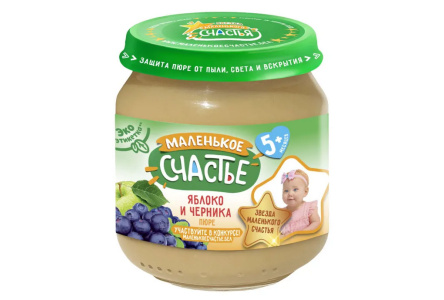 ДП Пюре МАЛЕНЬКОЕ СЧАСТЬЕ 80гр Яблоко/черника с 5мес ст/б 1/12шт