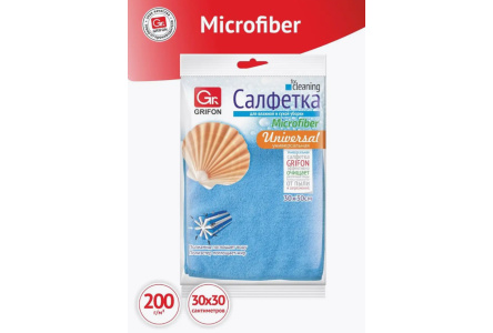 Салфетка GRIFON 30*30см микрофибра голубая 1/200*20 1/36шт