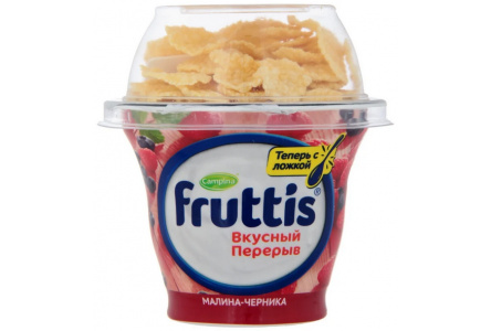 Продукт йогуртный FRUTTIS 175гр 2,5% Малина/черника с топпером 1/12шт