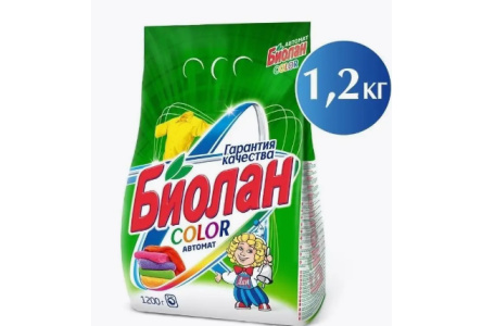 Порошок стиральный автомат БИОЛАН 1200гр Color м/у 1/7шт