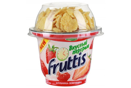 Напиток йогуртный FRUTTIS 175гр 2,5% Вкусный перерыв клубника/земляника с топпером 1/12шт Продукт бе