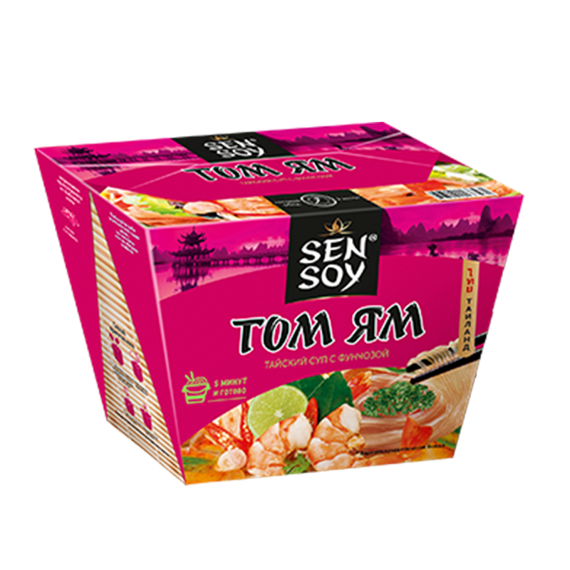 Суп-лапша SEN SOY 125гр Фунчоза под соусом ТОМ ЯМ 1/12шт