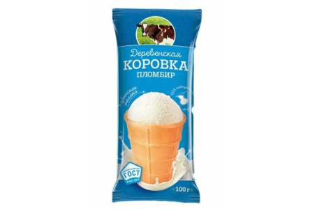 Мороженое ДЕРЕВЕНСКАЯ КОРОВКА 100гр 18% Ванильное в вафельном стаканчике 1/30шт СВ470