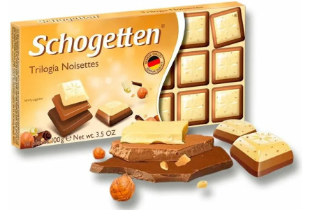 Шоколад белый TRILOGIA 100гр Грильяж/фундук/джандуйя 1/15шт