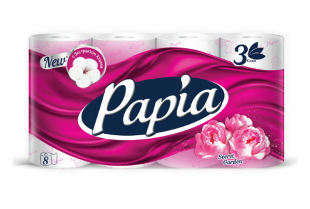 Бумага туалетная PAPIA 8шт Секретный cад 3сл 1/7шт
