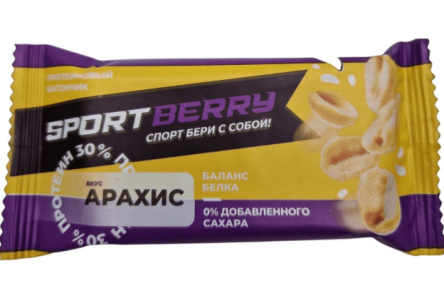 Батончик протеинновый SPORTBERRY 40гр Арахис 1/20шт
