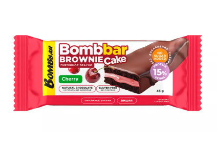 Пирожное глазированное BOMBBAR 45гр Брауни/вишня протеиновое 1/20шт