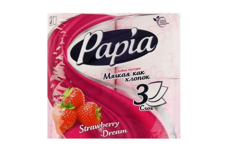 Бумага туалетная PAPIA 4шт 3сл Клубничная мечта 1/14шт