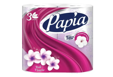 Бумага туалетная PAPIA Bali Flower 4шт 3слоя Белая 1/14шт