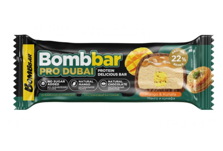 Батончик глазированный BOMBBAR 45гр Манго/хрустящее тесто 1/30шт