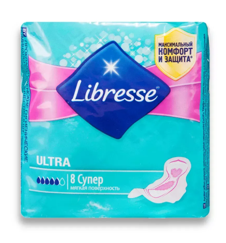 Прокладки гигиенические LIBRESSE Ultra Super 8шт Мягкая поверхность 1/12шт