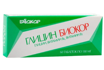 Глицин БИОКОР 180мг/60шт с витаминами В1 и В6 1/1шт