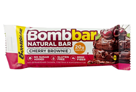 Батончик неглазированный BOMBBAR 60гр Вишневый брауни 1/20шт