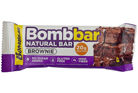 Батончик неглазированный BOMBBAR 60гр Брауни 1/20шт