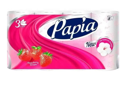 Бумага туалетная PAPIA 8шт 3сл Клубничная мечта 1/7шт