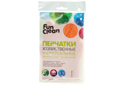 Перчатки латексные FUN CLEAN  L с хлопковым напылением оранжевые 1/61шт