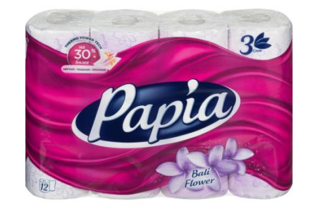Бумага туалетная PAPIA 12шт 3сл Bali Flower белая 1/7шт