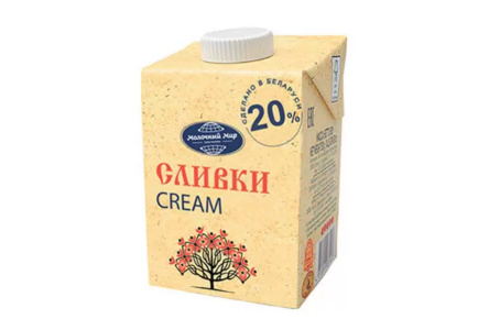 Сливки питьевые МОЛОЧНЫЙ МИР 500мл 20% т/п 1/12шт БЗМЖ Беларусь
