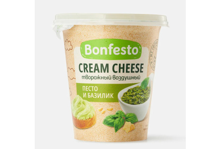 Сыр твороженый мягкий CREAM CHEESE Bonfesto 125гр 65% Песто/базилик 1/8шт