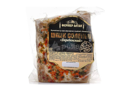 Шпик соленый ФЕРМЕР АЛТАЯ Деревенский с мясными прослойками в/у вес 1/10