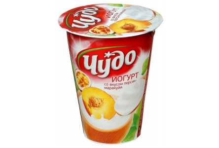 Йогурт ЧУДО 290гр 2% Персик/маракуйя 1/8шт Продукт без заменителя молочного жира