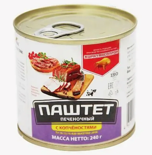 Паштет БУРЯТМЯСПРОМ 240гр Печеночный с копченостями ж/б 1/30шт