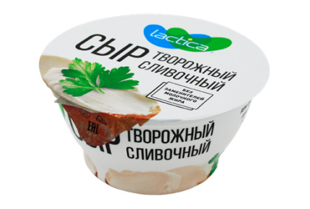 Сыр творожный LACTICA 140гр 55% Сливочный пэт-стакан 1/6шт Продукт без заменителя молочного жира